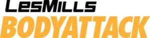 Logo LesMills en noir et le nom du programme BODYATTACK en jaune vif, représentant une séance de fitness cardio.