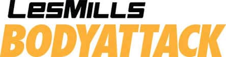 Logo LesMills en noir et le nom du programme BODYATTACK en jaune vif, représentant une séance de fitness cardio.